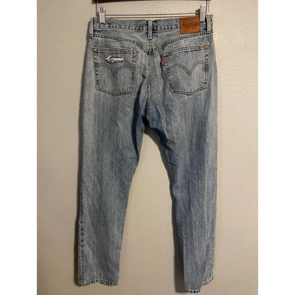 Levis Mens Jeans 30x32 Medium Wash Distressed Button Fly High Rise Straight Leg - Picture 3 of 9